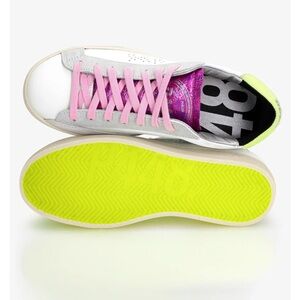 P448 Women's White and Neon Yellow Sneakers
